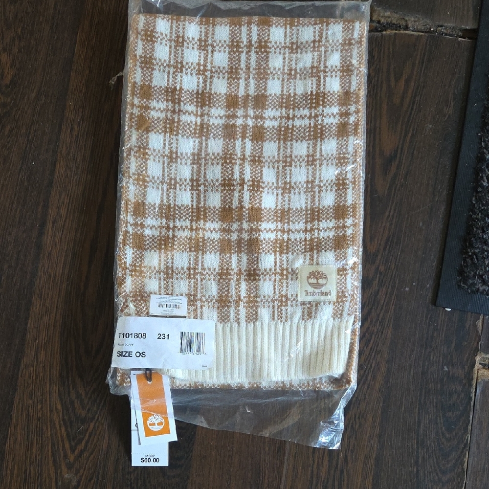 Timberland Tan and Cream Checkered Scarf